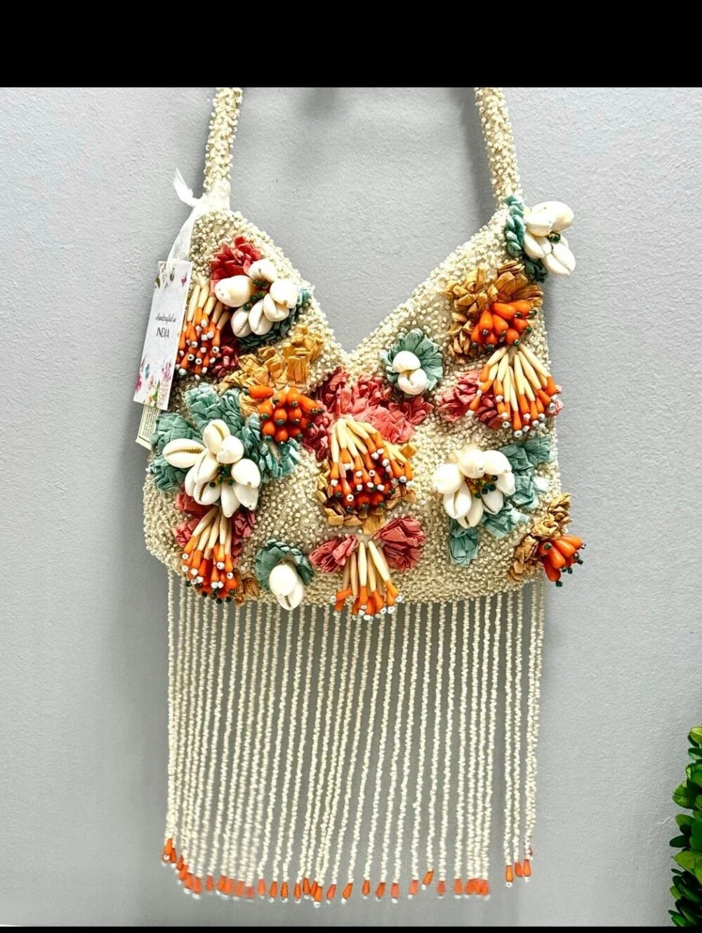 NEW Viral Beaded Fringe Seashell 3D Multicolor Coastal Shoulder Bag - Picture 2 of 5